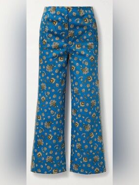 Veronica Beard Dova Blue Floral Paisley Wide-Leg Pants